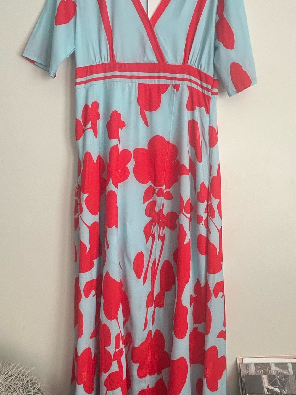 Women's Floral Maxi Dress in Light Blue and Red